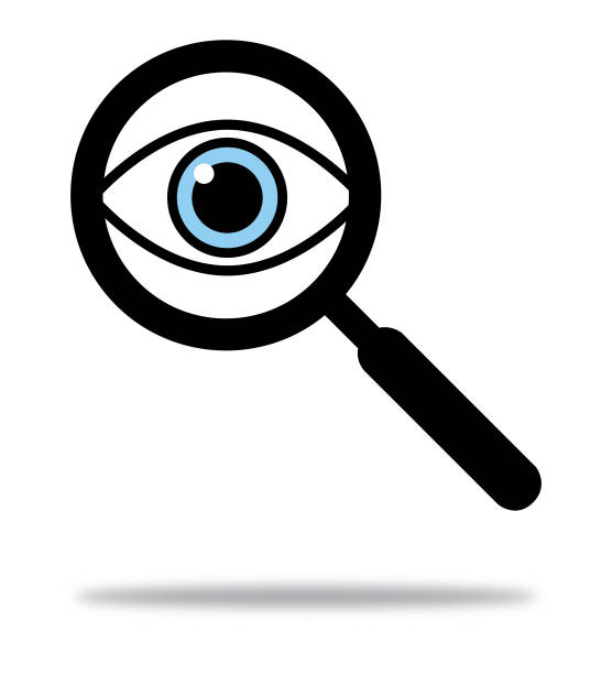 ilustrações de stock, clip art, desenhos animados e ícones de magnifying glass eye with shadow - peeking analyzing staring watching