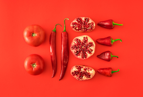 Fruit, Vegetable, Red, Flat Lay, Backgrounds