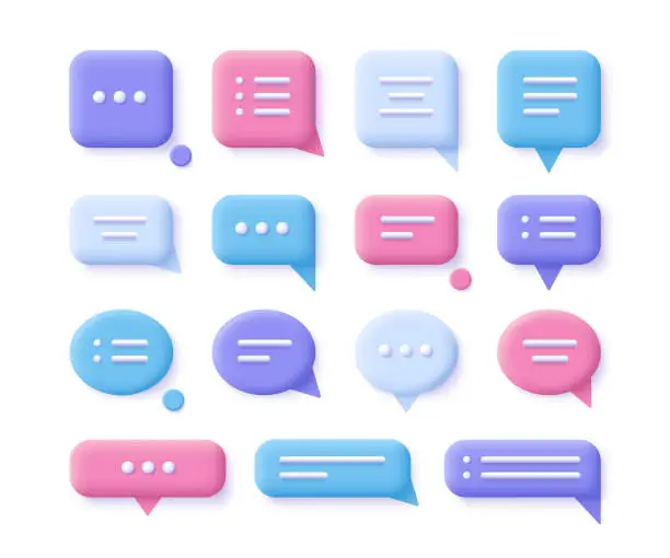 Vector illustration of Speech, communication, dialogue bubbles - realistic icon set. 3d vector illustration.