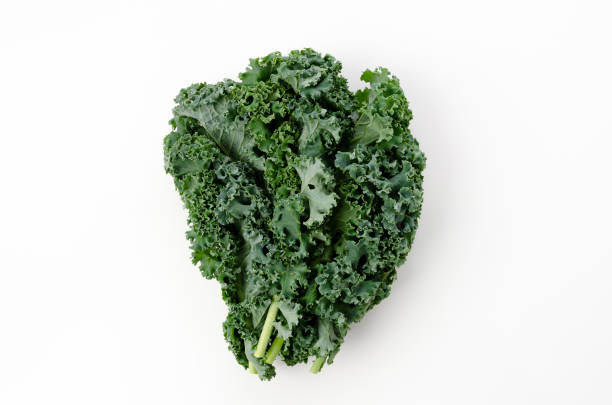 istock Fresh Curly green kale on white background 1314420059