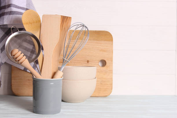 istock set of dishes close-up on a colored background. Kitchen appliances 1314421589