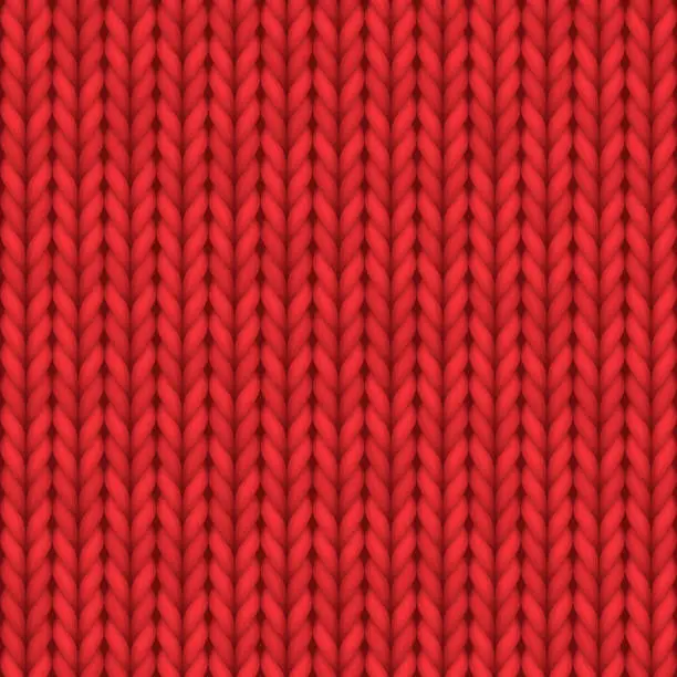 Vector illustration of Realistic knit texture, knitted seamless pattern or red wool knitwear ornament
