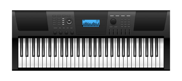 istock Music synthesizer. Realistic electric piano keyboards, top view. Electronic musical instrument 1314423829