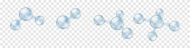 zestaw realistycznych pęcherzyków kuli molekularnej, przejrzyste modele połączeń molekularnych - cząsteczka stock illustrations