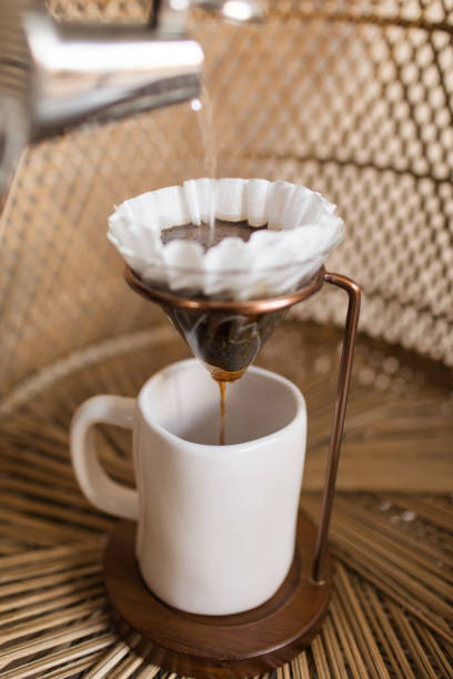 istock Making a Hot Pour Over Coffee in a Mid-Century Modern & Boho Style With a Rattan Background 1314426034