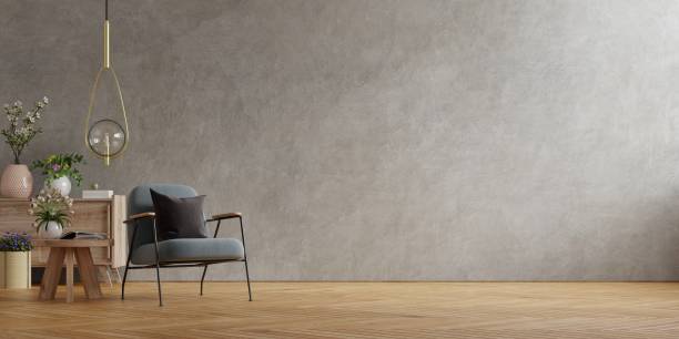 istock The interior has an armchair on empty concrete wall background. 1314433410
