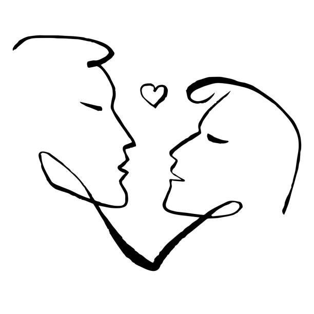 Abstract Face Line Art Passion Couple And Kissing Man And Women  Illustrationgirl Boho Modern Fashion Design Stock Illustration - Download  Image Now - iStock