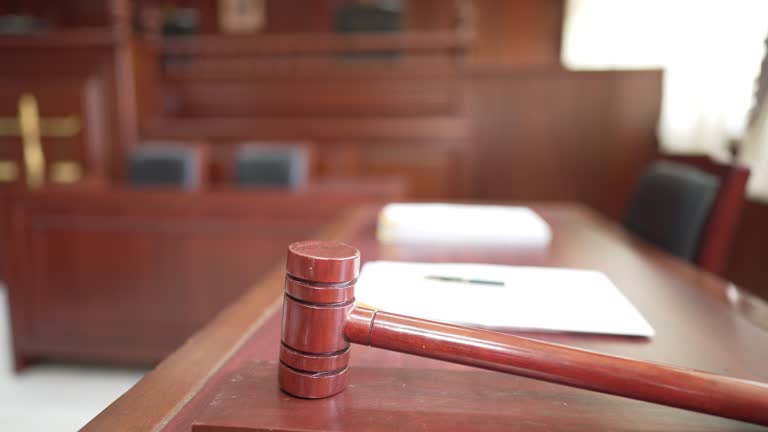 Table and chair in the courtroom of the judiciary.