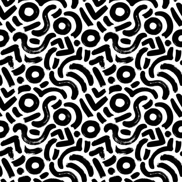 Hand drawn organic vector seamless pattern. Hand drawn organic vector seamless pattern. Black textured brush strokes. Curved lines and circles. Modern stylish texture with rough natural maze. Black and white wavy organic rounded shapes pattern mosaic illustrations stock illustrations