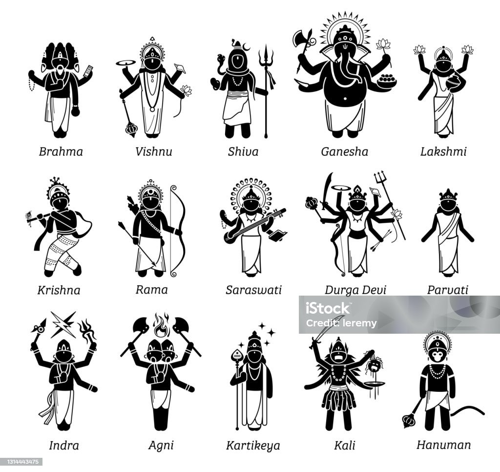 Dewa Hindu Dewi Dan Dewa Dalam Ikon Figur Tongkat Ilustrasi Stok dewa-hindu-dewi-dan-dewa-dalam-ikon-figur-tongkat-ilustrasi-stok