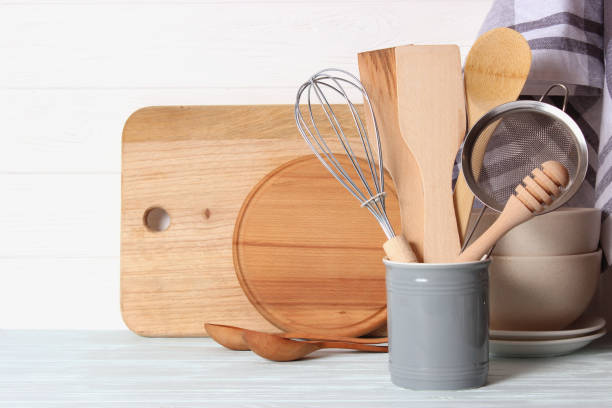 istock set of dishes close-up on a colored background. Kitchen appliances 1314449301