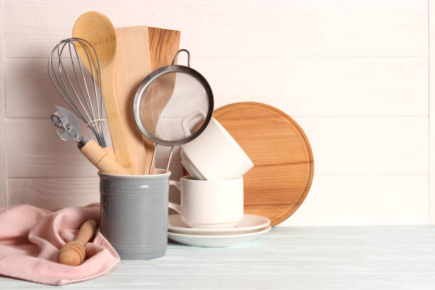 istock set of dishes close-up on a colored background. Kitchen appliances 1314450371