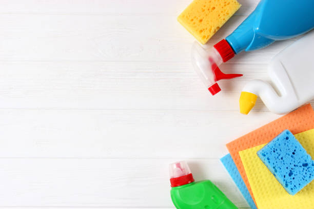istock Means for cleaning and disinfection close-up on a colored background. 1314451613