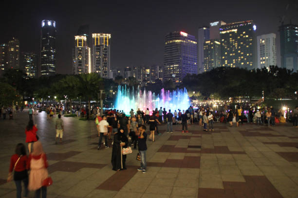 KUALA LUMPUR, MALAYSIA May 1st, 2017: Fountain water in front of Suria Mall night view, KLCC Malaysia 2017