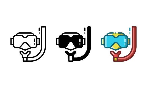 수영 고글과 에어 호스로 표현되는 스노클링 아이콘 - swimming goggles stock illustrations