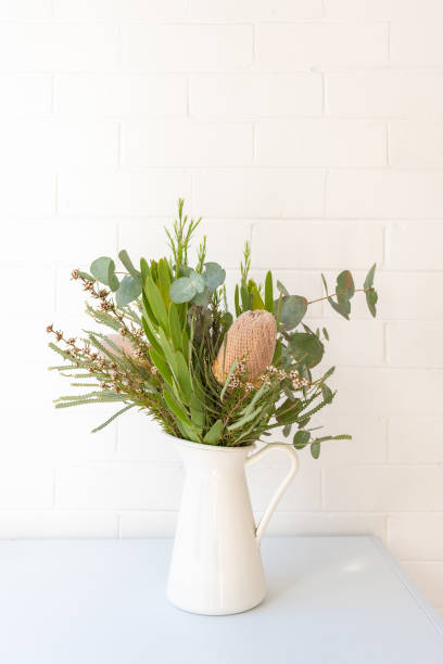 istock Australian native flower bouquet in white jug against wall 1314456408