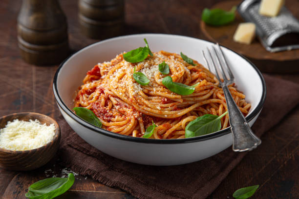istock spaghetti pasta with tomato sauce  in white bowl 1314456627