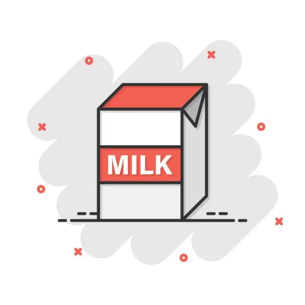 Vector illustration of Milk icon in comic style. Milkshake vector illustration on white isolated background. Container splash effect business concept.