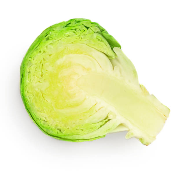 istock Brussel Sprout isolated on white background.  Top view. Half of  brussel cabbage macro, studio photo