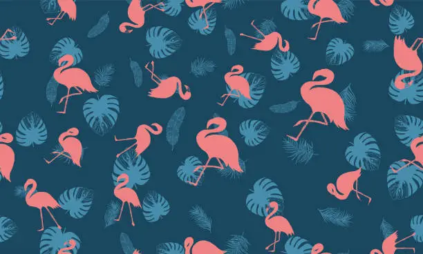 Vector illustration of Pink flamingo, Summer background, hand drawn style, vector illustrations.