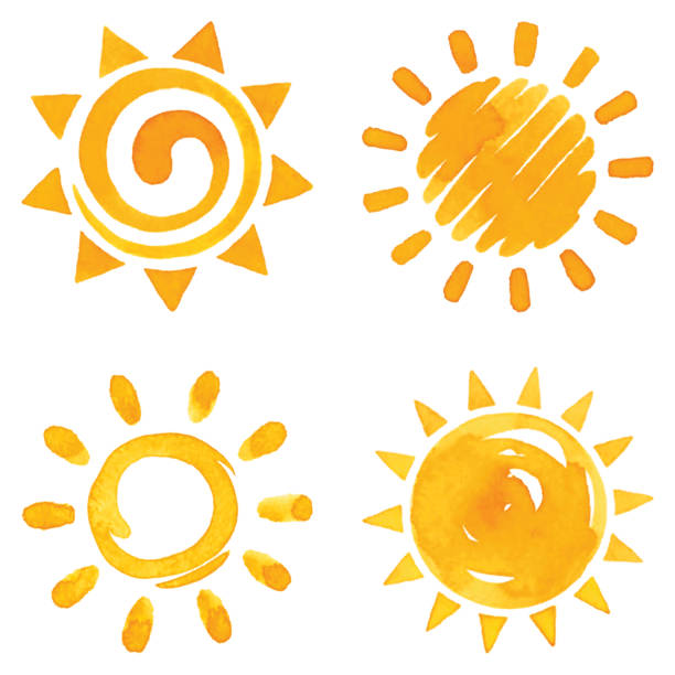 Sun icons Vector watercolor set of sun icons sun painting stock illustrations