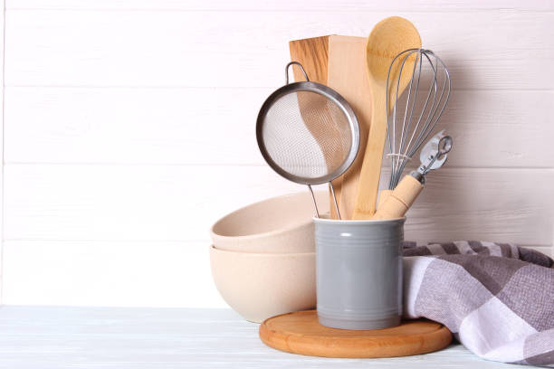 istock set of dishes close-up on a colored background. Kitchen appliances 1314468370