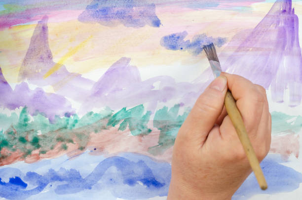 istock DIY, learning to draw, hobbies. Paint a picture on paper. Step 8: Draw the clouds. 1314469438