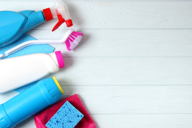 istock Means for cleaning and disinfection close-up on a colored background. 1314471081