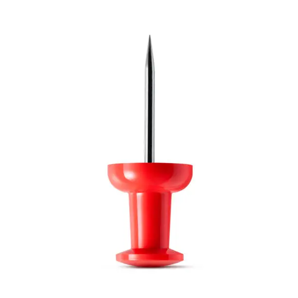 Red push pin isolated on white background. Photo with clipping path.
