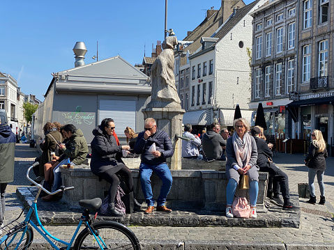 Maastricht, the Netherlands, - April 25, 2021. City life in Maastricht on a sunny weekend day in April.