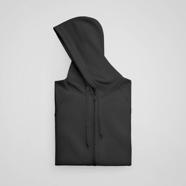 istock Mockup black folded hoodie with zipper, strings, isolated on background 1314472743