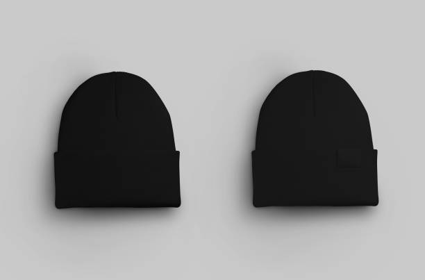 istock Mockup of black winter beanie isolated on background. Set 1314472830