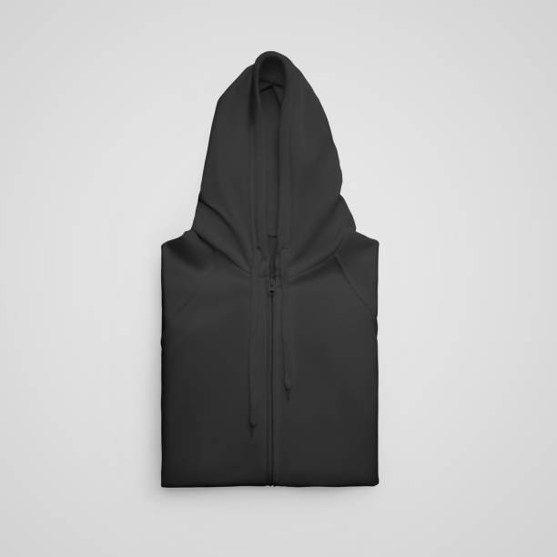 istock Mockup black folded hoodie with zipper, strings, isolated on background 1314473436