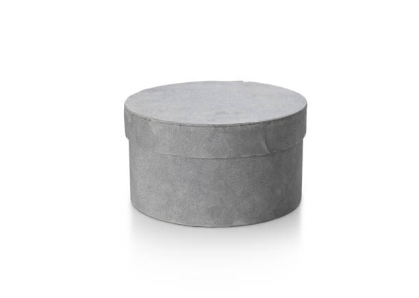 istock Grey color circle paper gift box on isolated white background 1314473605