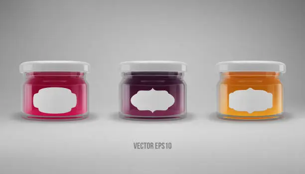 Vector illustration of Small glass jam jar with a lid. Realistic 3D illustration. Vector