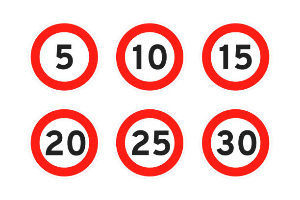 geschwindigkeitsbegrenzung 5, 10, 15, 20, 25, 30 runde straßenverkehr symbolzeichen gesetzt. - geschwindigkeitsbegrenzung stock-grafiken, -clipart, -cartoons und -symbole