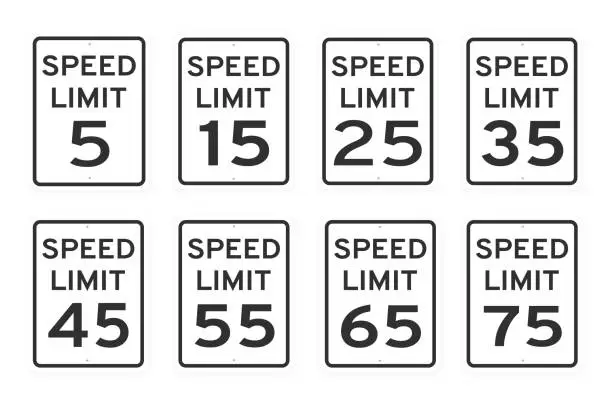 Vector illustration of Speed limit road traffic icon signs set flat style design vector illustration isolated on white background.