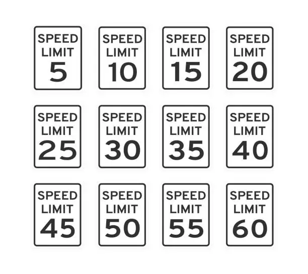 Vector illustration of Speed limit road traffic icon signs set flat style design vector illustration isolated on white background.