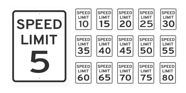 Vector illustration of Speed limit road traffic icon signs set flat style design vector illustration