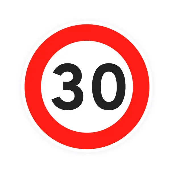 Vector illustration of Speed limit 30 round road traffic icon sign flat style design vector illustration.