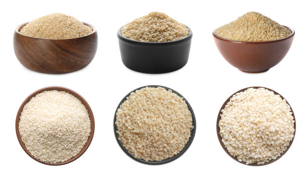 istock Set with sesame seeds on white background. Banner design 1314479872