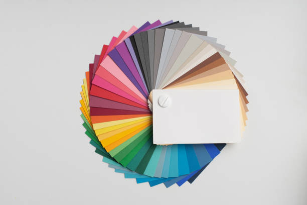 paleta de cores, guia de amostras de tinta, catálogo colorido - printout catalog cmyk color image - fotografias e filmes do acervo