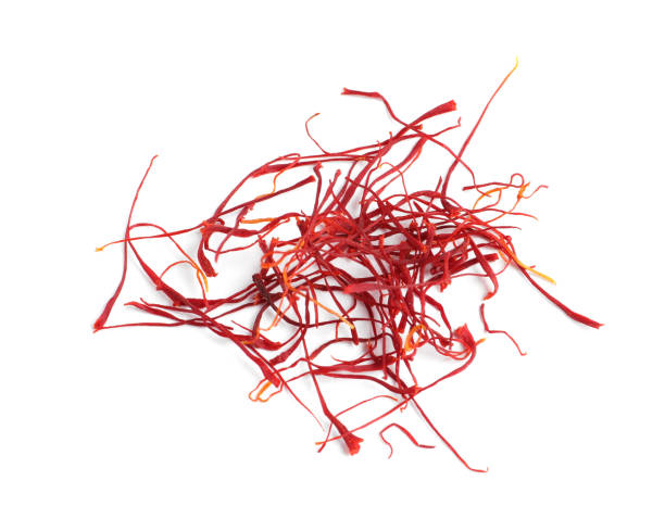 istock Heap of aromatic saffron on white background, top view 1314481957