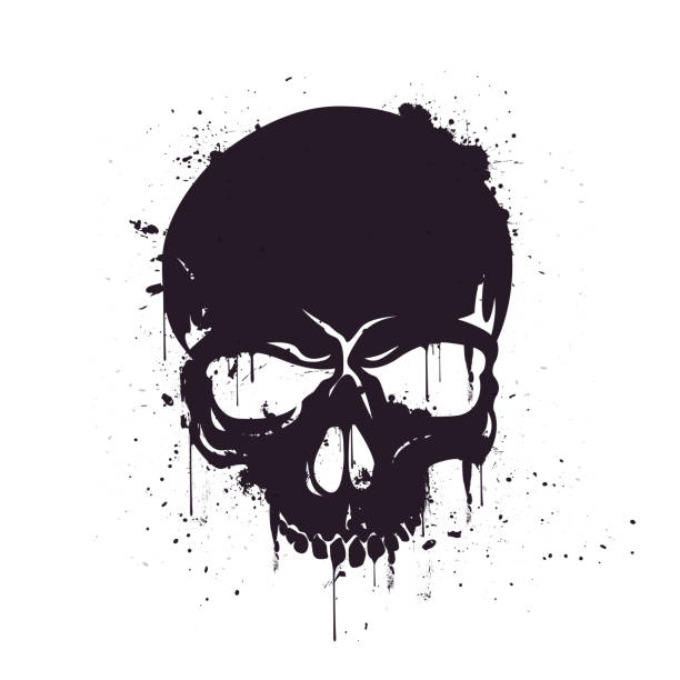 ilustrações de stock, clip art, desenhos animados e ícones de vector illustration hand drawn black skull with splash effects. - spray blood splattered paint