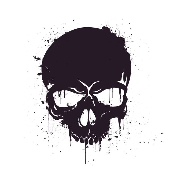 Vector Illustration Hand Drawn Black Skull With Splash Effects. Vector Illustration Hand Drawn Black Skull With Splash Effects. skulls stock illustrations