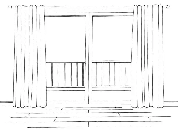 Vector illustration of Room balcony graphic black white home interior sketch illustration vector