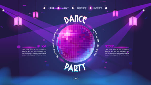 ilustrações de stock, clip art, desenhos animados e ícones de dance party cartoon landing page with disco ball - dancing floor