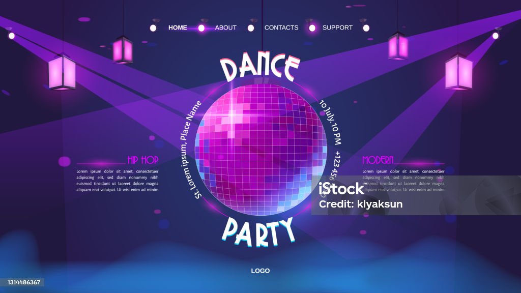Dance Party Cartoon Landing Page With Disco Ball Stock Illustration -  Download Image Now - Nightclub, Disco Dancing, Flooring - iStock