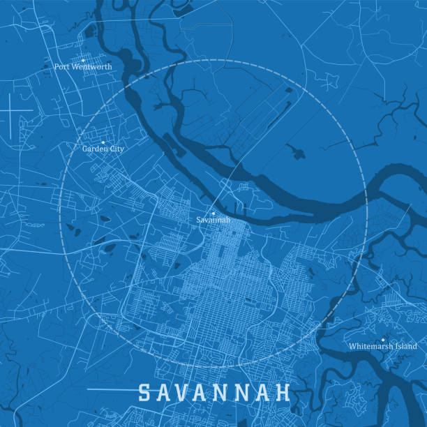 Savannah GA City Vector Road Map Blue Text Savannah GA City Vector Road Map Blue Text. All source data is in the public domain. U.S. Census Bureau Census Tiger. Used Layers: areawater, linearwater, roads. georgia stock illustrations