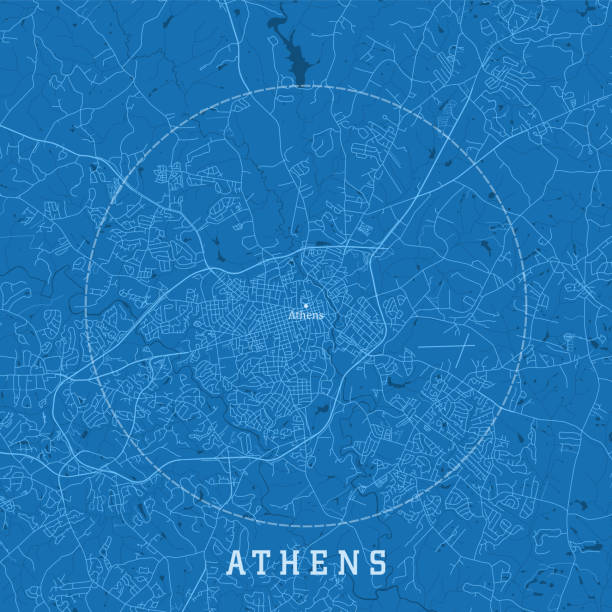 stockillustraties, clipart, cartoons en iconen met athene ga city vector road map blauwe tekst - athens